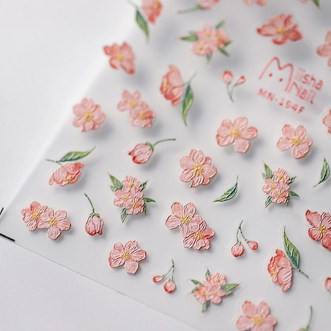 Cherry Blossom Nail Art Stickers 3D Relief Ultra Thin Translucent PET Butterfly Floral Decals Manicure Decoration