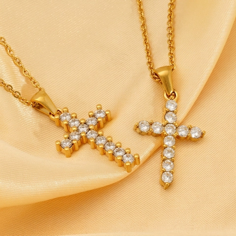 Kruis Hanger Ketting 18K Verguld Roestvrij Staal Met Zirkonia Punk Retro Mode Sieraden Voor Heren En Dames