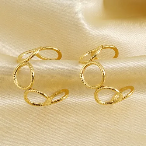 Vintage 18K Gold Plated Stainless Steel Hoop Earrings For Women Geometric Textured Interlocking C-Shaped Retro Jewelry