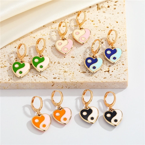 Herz Yin Yang Emaille Hängeohrringe Legierung Tai Chi Schmuck Für Frauen Süßer Kreativer Stil