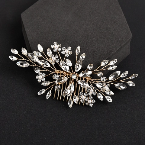 Handmade Bridal Hair Comb And Pins Rhinestone Crystal Faux Artificial Pearl Floral Leaf Wedding Headpiece For Women Brides Elegant