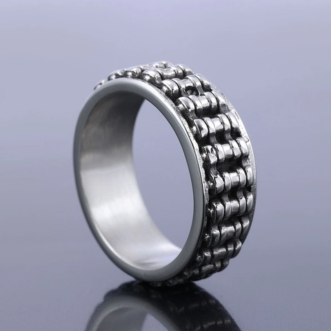 Anello Da Uomo In Acciaio Inossidabile Texture Maglie Meccaniche Industriale Retro Biker Punk