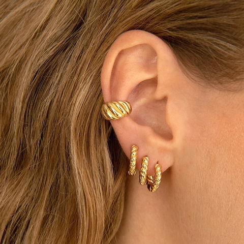 Pendiente De Clip Croissant Trenzado Estilo Francés Cobre Ecológico Chapado En Oro 18K Sin Perforación Joyería Retro Minimalista