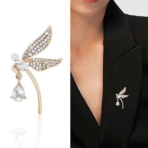 Squisita Spilla a Libellula in Lega Con Strass e Perla Artificiale Scintillante Spilla a Insetto Gioielli per Donna Accessorio per Cappotto