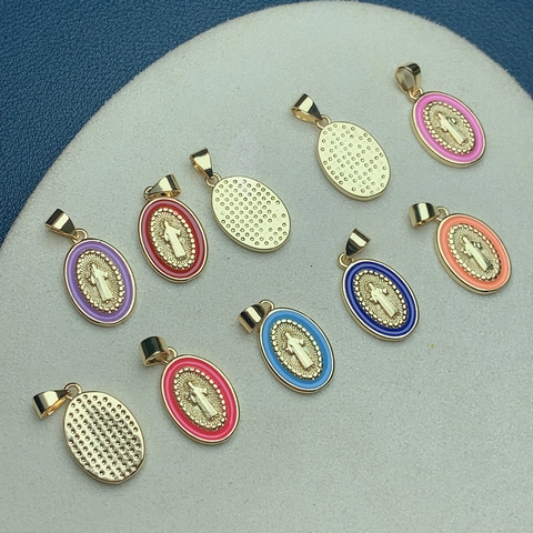 Pendente Religioso Ovale Rame Placcato Oro Con Smalto Colorato Vergine Maria Gesù Charm Per Creazione Di Gioielli Fai Da Te Stile Retrò