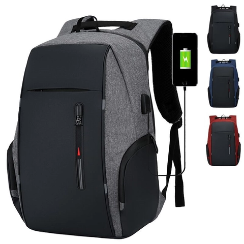 Sac À Dos Pour Ordinateur Portable Affaires Hommes Grande Capacité Imperméable Port Chargement USB Voyage Tissu Oxford
