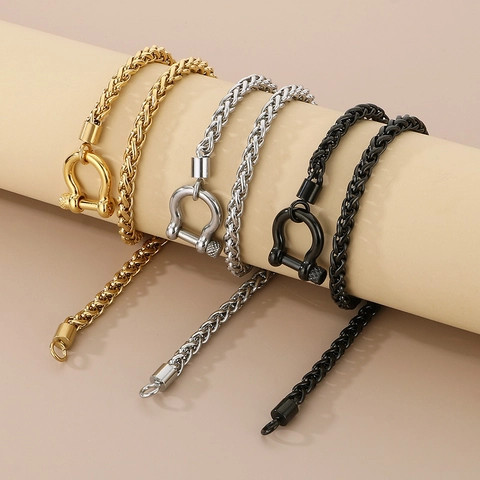 Hoefijzer Sluiting Tarweketting Ketting Armband Titanium Roestvrij Staal Industrieel Minimalistisch Punk Sieraden Voor Dames Heren