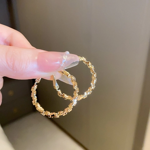 Orecchini A Cerchio Con Trama Geometrica Per Donna Lega Con Perno In Argento Sterling 925 Stile Di Nicchia Elegante Minimalista