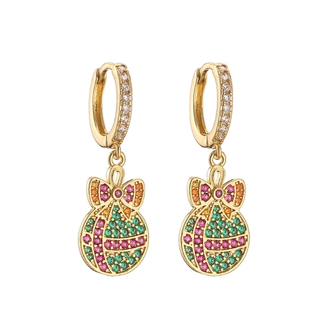 Boucles d'Oreilles Pendantes Sapin de Noël Cloche Nœud pour Femmes Cuivre Plaqué Or Argent Zirconia Bijoux Fête Noël