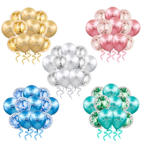 Ballons En Latex Métallique Et Ballons Confettis Avec Impression Happy Birthday Décoration De Fête D'anniversaire Avec Rubans