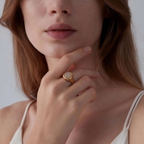 French Retro Geometric Ring 18K Gold Plated Stainless Steel Zircon Inlaid Vintage Style Fashion Jewelry For Women
