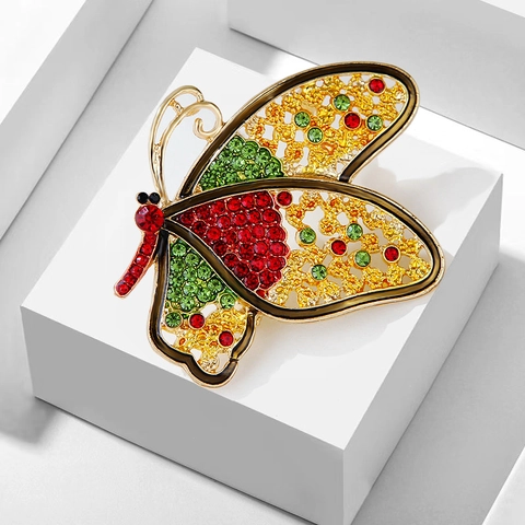 Vlinder Brosche Legering Kleurrijke Strass Hol Ontwerp Verguld Elegant Mode Voor Vrouwen Sieraden Accessoire