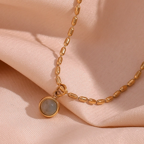 Collar con Colgante de Piedra Natural de Acero Inoxidable para Mujer Cadena de Bolitas Chapada en Oro Joyería Geométrica