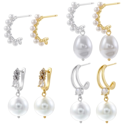 Eleganti Orecchini a Cerchio in Rame con Perle Artificiali e Strass per Donna Orecchini a Bottone Pendenti Geometrici Placcati Oro Platino