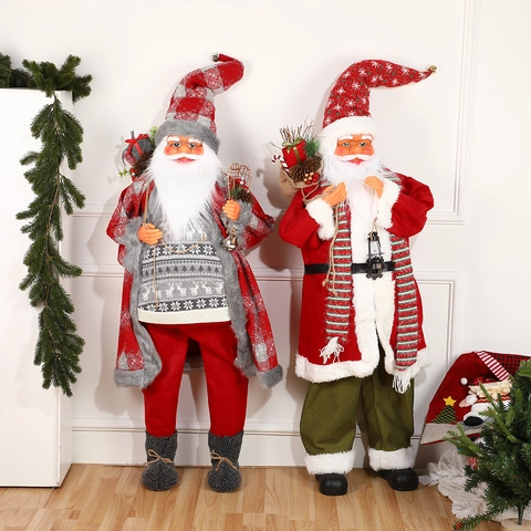 Standing Santa Claus Figurine Christmas Decoration Large Traditional Nordic Style Plush Cloth Ornament Home Party Decor