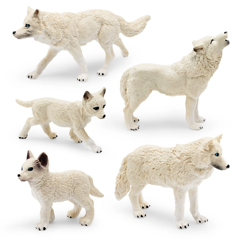 Realistic Arctic Wolf Animal Model Toy Simulation Howling Walking Wolf Cubs Plastic Educational Science Figurines Kids