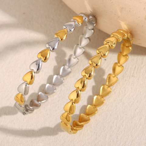 Heart Shape Linked Bangle Stainless Steel 18K Gold Plated Minimalist Hinge Clasp Fashion Jewelry For Women