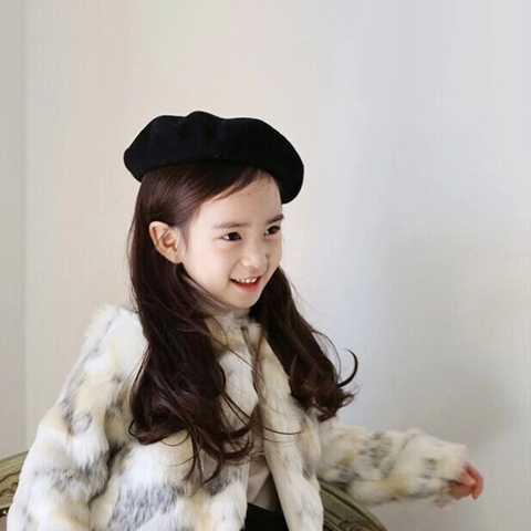 Classic Childrens Beret Hat Woolen Felt French Style Painter Cap Solid Color Warm Winter For Kids Girls Boys