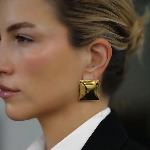 Edelstahl Quadratische Ohrstecker 18K Vergoldet Geometrisch Spiegelpoliert Fett Modern Minimalismus Schmuck Für Frauen