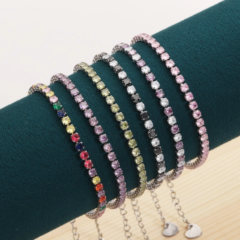 Verzilverde Tennisarmband Roestvrij Staal Ronde Slijpvorm Zirkonia Verstelbare Ketting Hartvormige Hanger Dames Sieraden