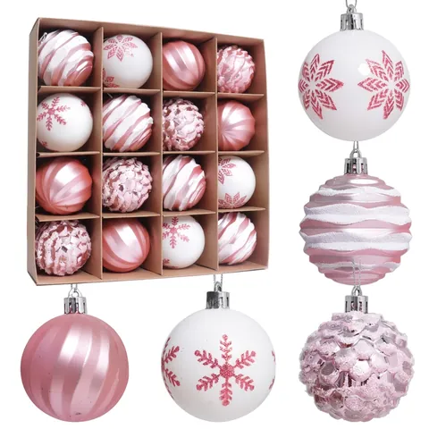 Ornements De Boule De Noël Plastique Galvanisé Paillettes Mat Brillant Motif Flocon De Neige Décoration De Sapin Festive