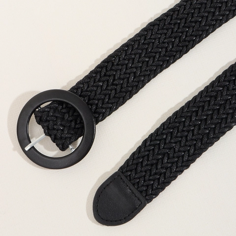 Women's Bohemian Woven Belt With Round Buckle Adjustable Elastic Waist Strap For Dresses Casual Fashion Simple Waistband