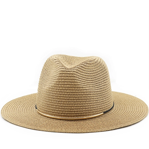 Cappello Fedora Vintage In Paglia Di Carta Intrecciata Protezione Solare Tesa Larga Stile Panama Decoro Anello In Metallo Estate