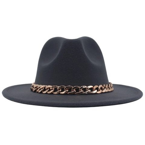 Chapeau Fedora Élégant Feutre De Laine Avec Décoration De Chaîne En Acrylique Style Vintage Pour Femmes Hommes