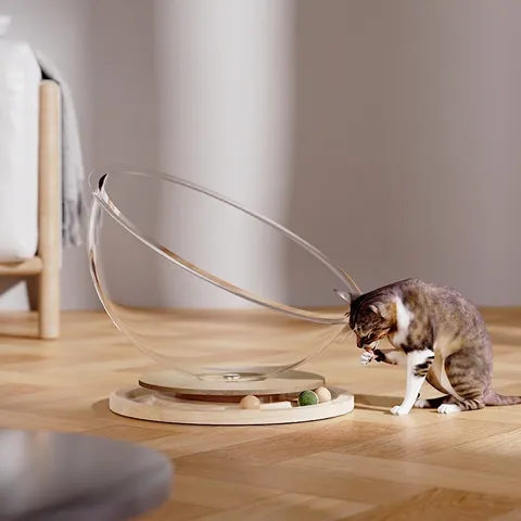 Katzenbett Weltraumkapsel Transparentes Acryl Mit Massivholz Drehteller Interaktive Spielzeugbälle Für Innenkatzen