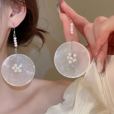 Pendientes Colgantes Mariposa De Concha Borlas Gasa Redondos Perla Artificial Gota Estilo Hada Vacaciones Mujer Con Poste De Oreja De Plata