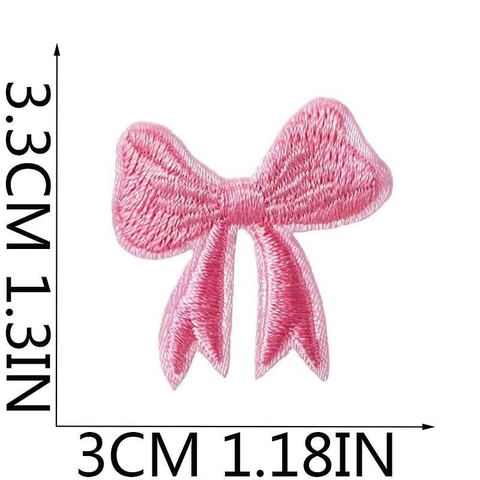 Pink Bowknot Embroidery Patches Decorative Fabric Iron On Appliques For Clothes Bags DIY Sewing Ornament For Girls