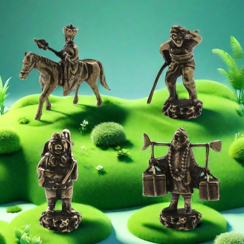 Statuetta Miniatura Viaggio In Occidente Retro Lega Ottone Ornamento Scrivania Ufficio Casa Decorazione