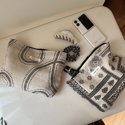 Neceser De Algodón Y Lino Retro Estampado Bolsa De Maquillaje De Lona Organizador De Voyage Vintage Para Mujer