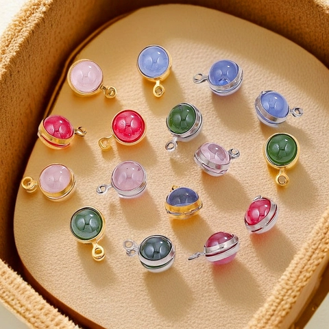 Edelstahl Rund Geburtsstein Anhänger Für DIY Halskette Ohrring Herstellung Bunte Kleine Strass Charms Schmuckzubehör Für Damen Geschenk