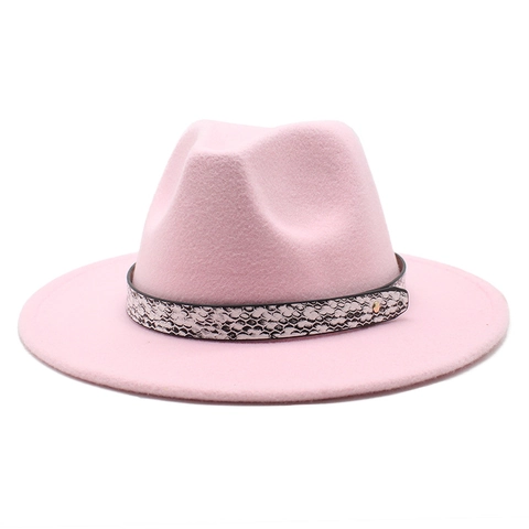 Wide Brim Fedora Hat Wool Felt Blend Jazz Hat With Snake Pattern Band Gold Rivet For Women Men Autumn Winter Retro Style