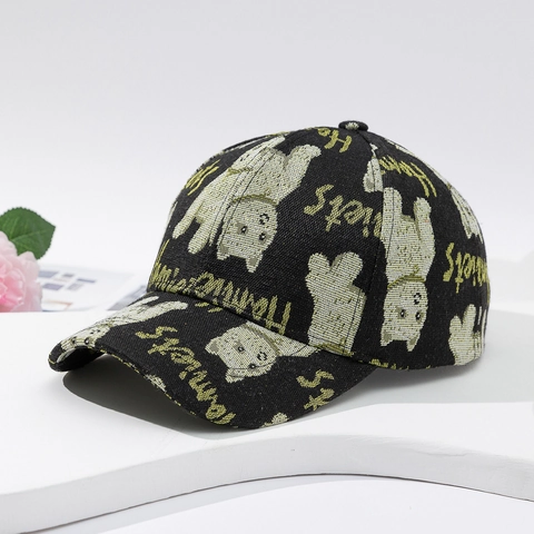Vintage Cartoon Bär Hund Baseballkappe Polyester Jacquard Sonnenschutz Outdoor Retro Verstellbarer Hut Unisex