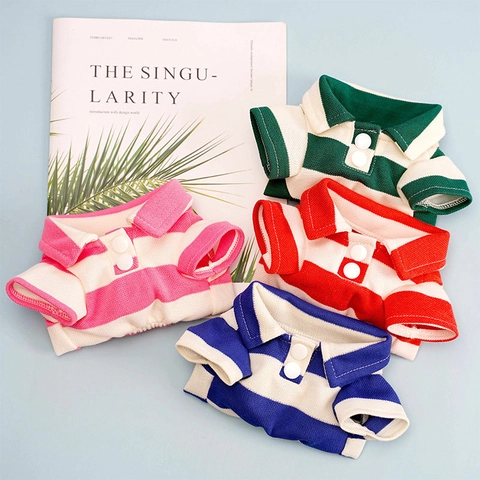 Striped Pet Polo Shirt Breathable Knit Pique Cotton Apparel Short Sleeve Casual Style For Small Medium Dogs Cats