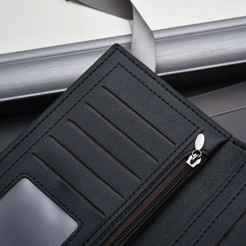 Portafoglio Lungo da Uomo Retrò in Pelle PU Porta Carte d'Affari Grande Capacità Multi-Slot Tasca con Cerniera Pochette