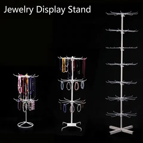 Rotating Jewelry Display Rack Stand Multi Tier Height Adjustable Metal Hook For Necklace Keychain Socks Organizer