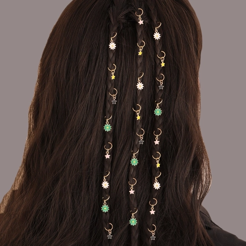 Alloy Dreadlock Gevlochten Ringen Met Ster En Bloemhangers Kleurrijke Haarjuwelen Voor Styling Accessoires