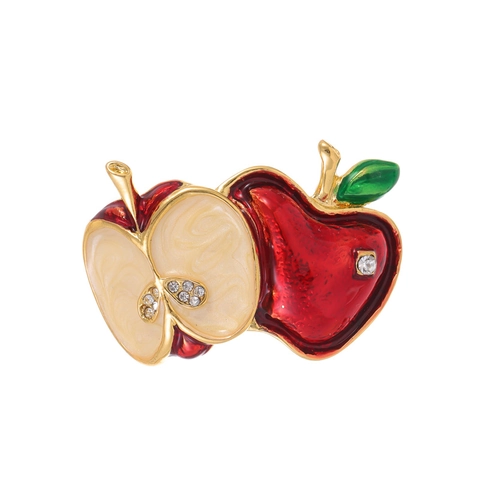 Creatieve Emaille Dubbele Appel Broche Zinklegering Strass Gepersonaliseerde Fruit Pin Mode Sieraden Accessoires Voor Dames Heren