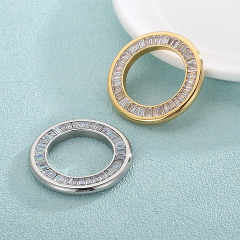 Colgante Redondo Hueco Acero Inoxidable Baguette Circonita Incrustada Círculo Accesorio Joyería Para Hacer Pendientes DIY
