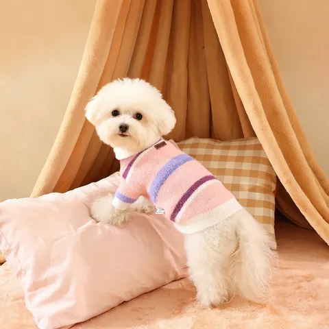 Haustier Hund Katze Winter Warm Pullover Lammvlies Nerzimitation Kariert Gestreift Kleidung Für Kleine Mittlere Hunde Süße Weste D-Ring