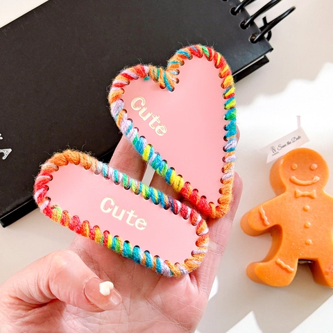 Acetate Hair Clips With Woven Yarn Edges Sweet Cute Geometric Heart Bone Shape Duckbill Bangs Side Clips For Women Girls