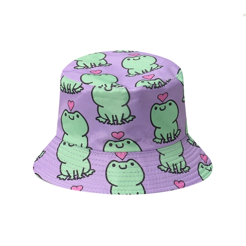 Süßer Frosch Print Anglerhut Polyester Sonnenschutz Sommer Outdoor Cartoon Tiermuster Für Frauen Mädchen