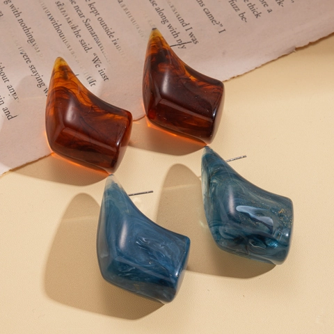 Resin Geometric Irregular Stud Earrings With Silver Earring Post Vintage Marble Texture Fashion Jewelry For Women