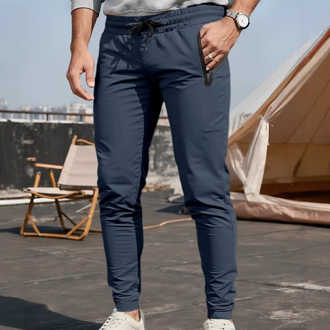 Pantaloni Jogger Da Uomo Poliestere Maglia Coulisse In Vita Tasche Con Cerniera Traspirante Casual Sportivo