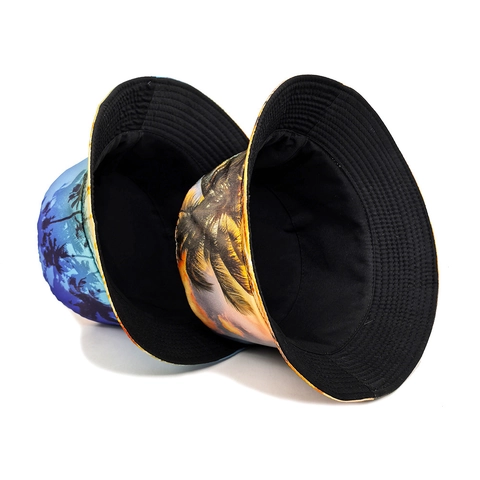 Chapeau Bob Unisexe Imprimé Palmier Tropical Polyester Protection Solaire Plage Extérieur Voyage Vintage