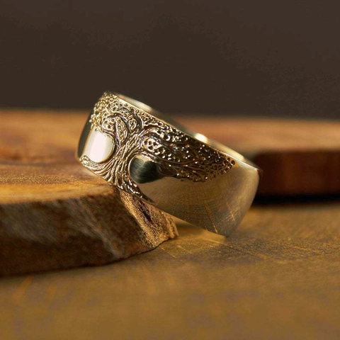 Bague Large En Alliage Sculpté Arbre De Vie Vintage Pour Femmes Bijou Style Rétro Simple Cadeau