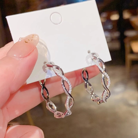 Twisted Hoop Earrings Copper Zircon Inlaid Wave Line Large Circle Drop Earrings For Women Fashion Elegant